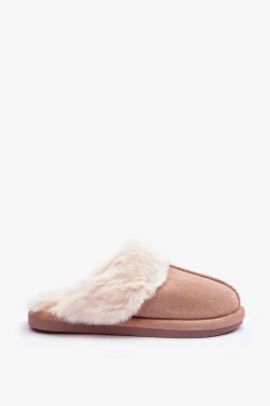 Sale Boto Damskie Papcie Klapki z Futerkiem Beżowe Pinky Beżowy