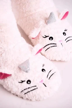 New Aura.via Damskie Papcie Ocieplane Kożuszkiem Ecru Nyan Cat