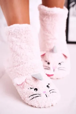 Kapcie Klasyczne>Aura.via Damskie Papcie Ocieplane Kożuszkiem Jasny Róż Nyan Cat