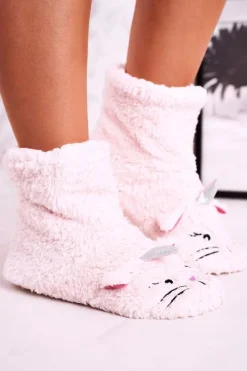 Kapcie Klasyczne>Aura.via Damskie Papcie Ocieplane Kożuszkiem Jasny Róż Nyan Cat