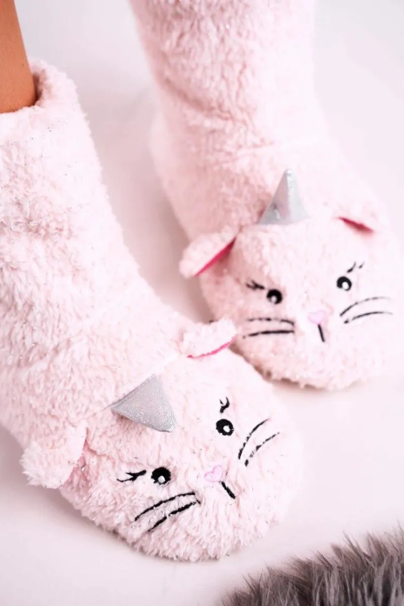 Kapcie Klasyczne>Aura.via Damskie Papcie Ocieplane Kożuszkiem Jasny Róż Nyan Cat