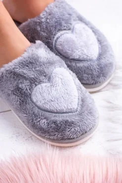 Online Damskie Papcie Serca Szare Damskie Kapcie Klasyczne