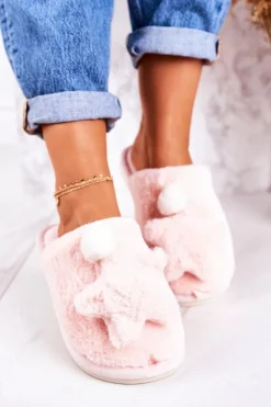 Sale Boto Damskie Papcie Z Futerkiem I Gwiazdką Jasny Róż Night-Night