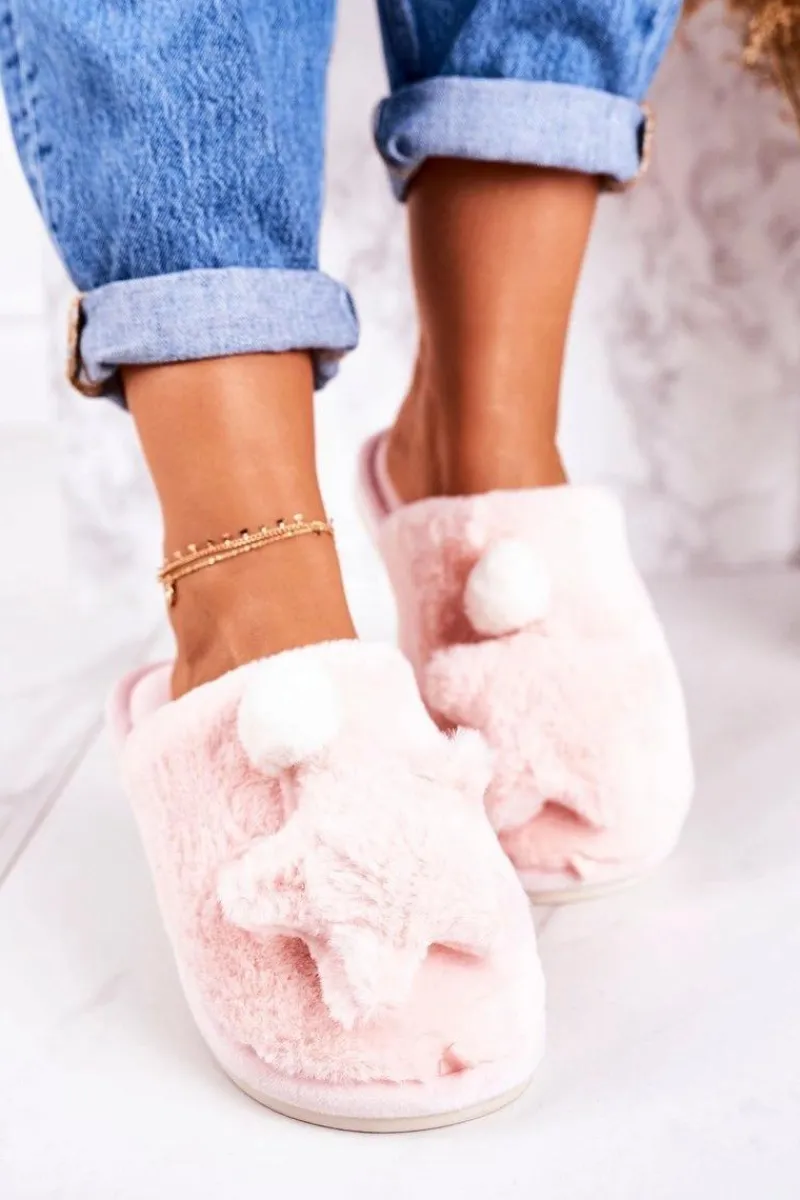 Sale Boto Damskie Papcie Z Futerkiem I Gwiazdką Jasny Róż Night-Night