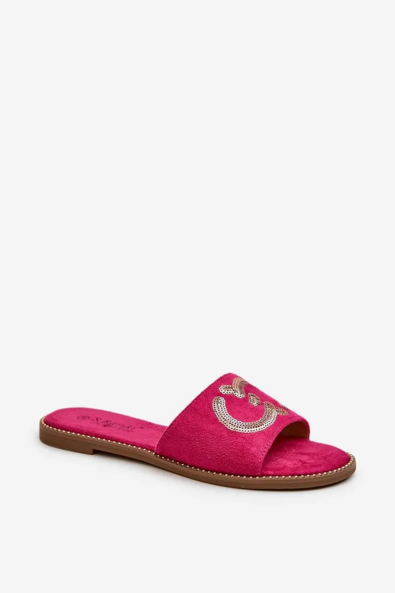 Klapki Damskie Klasyczne>Damskie buty S.Barski Damskie Płaskie Klapki Z Cekinami S.Barski KV27-052 Fuksja Różowy