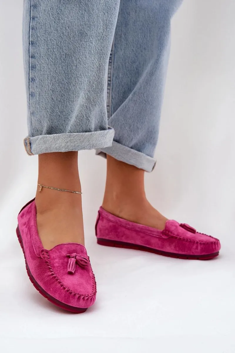 Loafersy Damskie|Mokasyny Damskie Zamszowe>Damskie buty S.Barski Damskie Płaskie Klasyczne Zamszowe Mokasyny S.Barski LR51-548 Fuksja Różowy