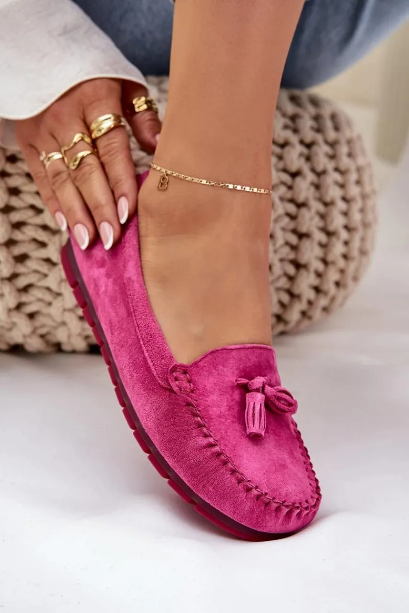 Loafersy Damskie|Mokasyny Damskie Zamszowe>Damskie buty S.Barski Damskie Płaskie Klasyczne Zamszowe Mokasyny S.Barski LR51-548 Fuksja Różowy