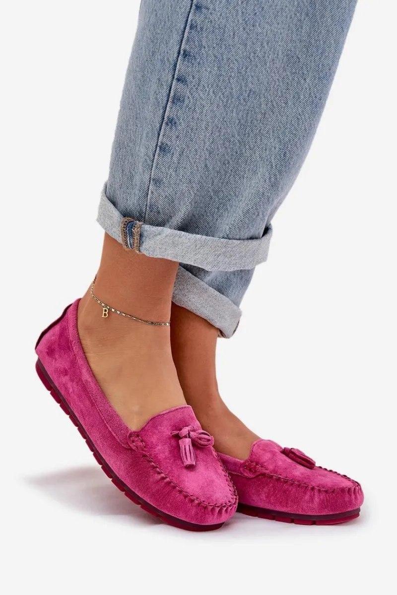 Loafersy Damskie|Mokasyny Damskie Zamszowe>Damskie buty S.Barski Damskie Płaskie Klasyczne Zamszowe Mokasyny S.Barski LR51-548 Fuksja Różowy