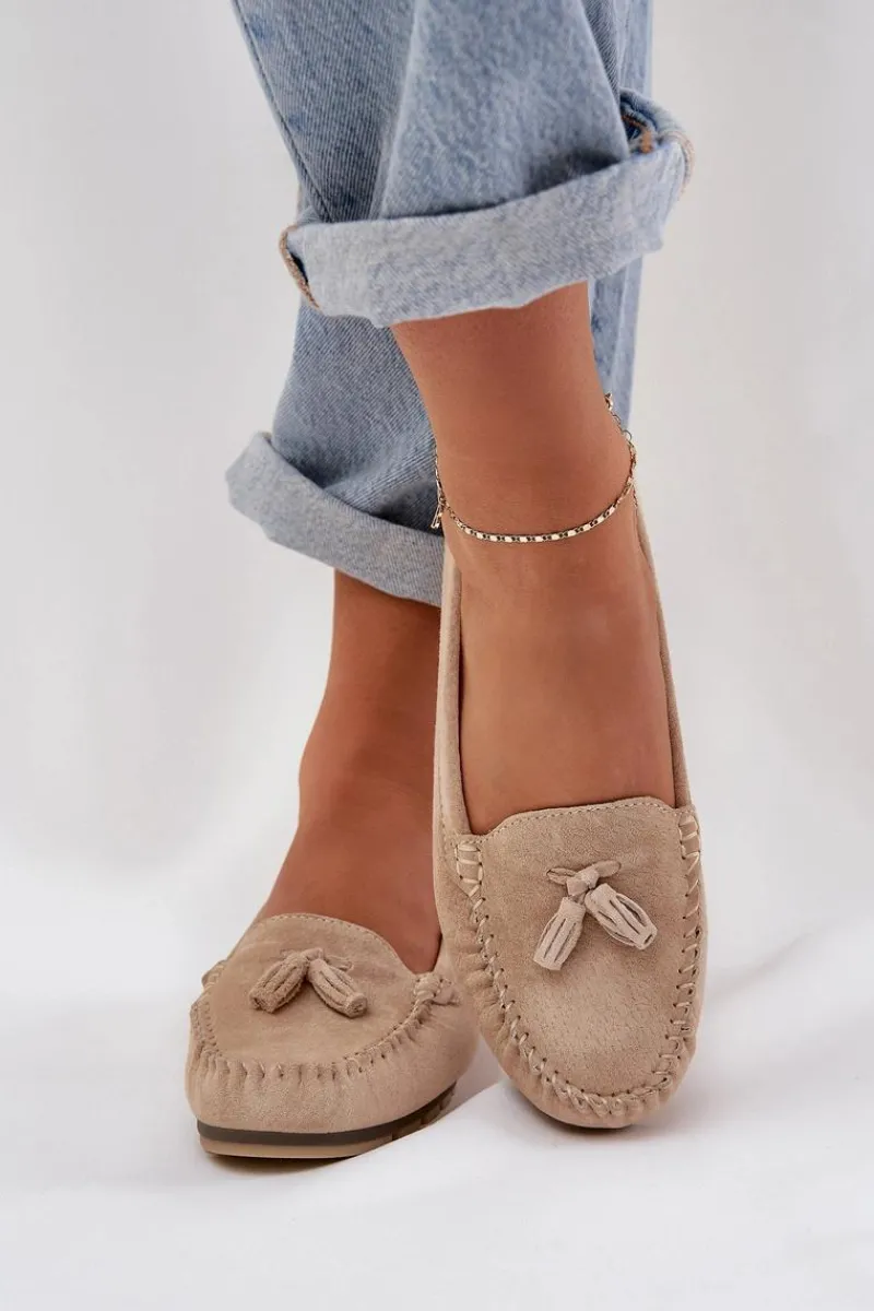 New Damskie Płaskie Klasyczne Zamszowe Mokasyny S.Barski LR51-548 Beżowe Damskie Loafersy Damskie|Mokasyny Damskie Zamszowe