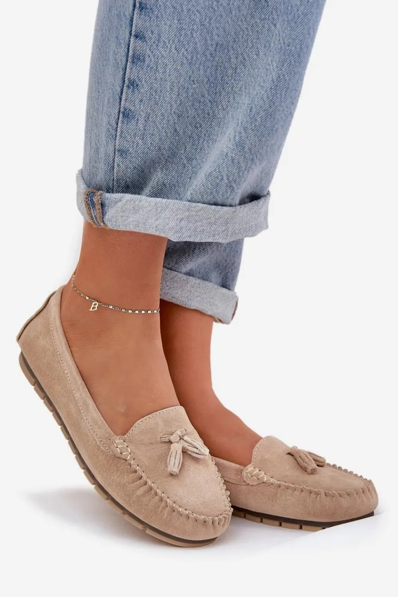 New Damskie Płaskie Klasyczne Zamszowe Mokasyny S.Barski LR51-548 Beżowe Damskie Loafersy Damskie|Mokasyny Damskie Zamszowe