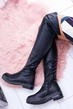 Clearance Damskie Płaskie Kozaki za Kolano Czarne Malata Damskie Kozaki Wiosenne|Kozaki Płaskie