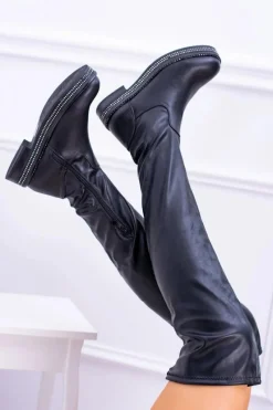 Clearance Damskie Płaskie Kozaki za Kolano Czarne Malata Damskie Kozaki Wiosenne|Kozaki Płaskie