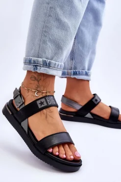 Big Star Shoes Damskie Płaskie Sandały Big Star LL274938 Czarne Czarny