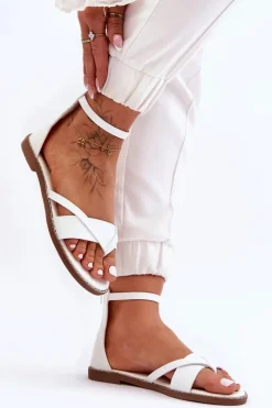 Boto Damskie Płaskie Sandały Japonki Na Zamek Białe Rise Up!