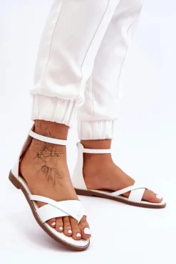 Boto Damskie Płaskie Sandały Japonki Na Zamek Białe Rise Up!