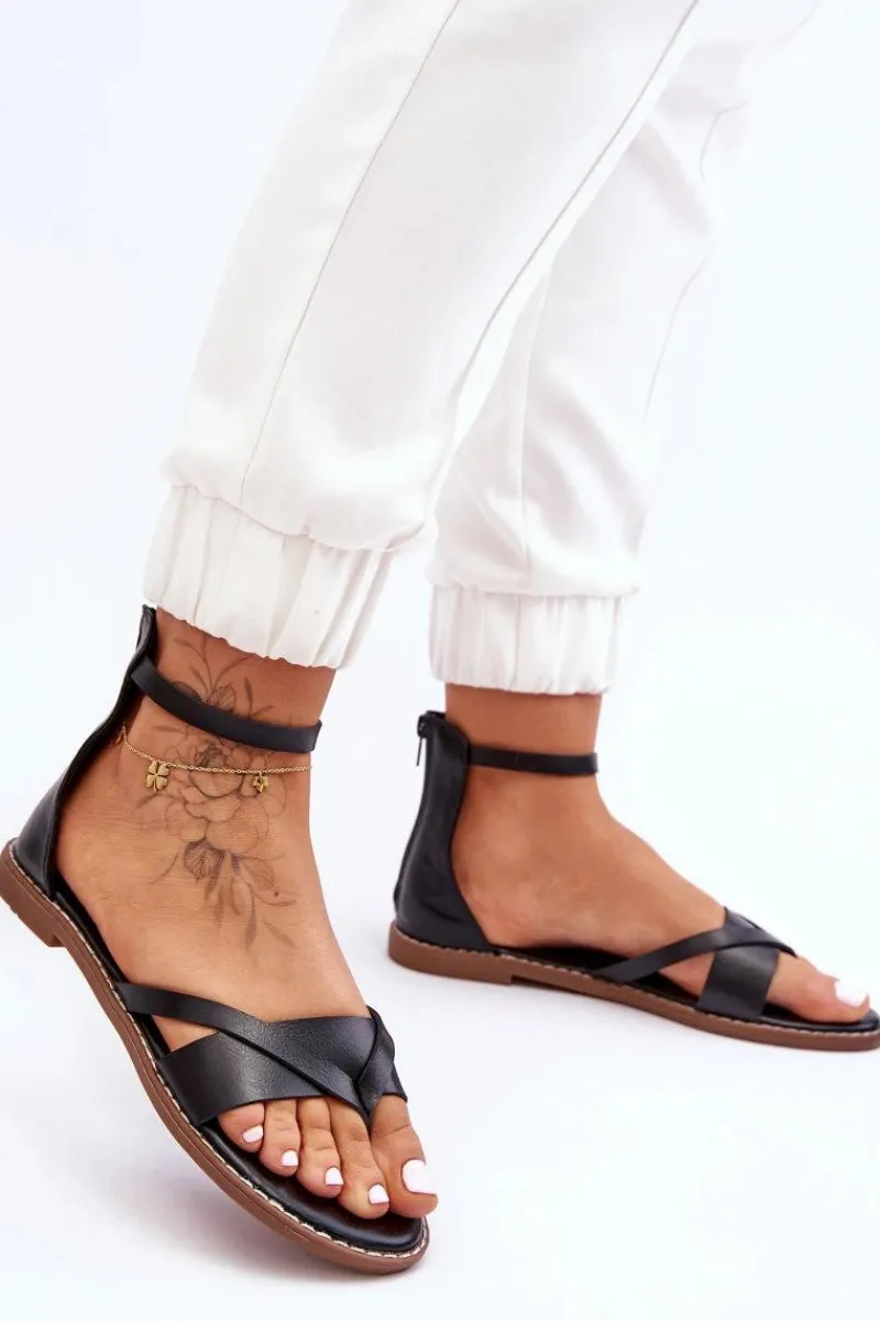 Clearance Boto Damskie Płaskie Sandały Japonki Na Zamek Czarne Rise Up!