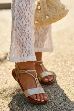 Sandały Płaskie>Damskie buty S.Barski Damskie Płaskie Sandały Z Paskami S.Barski KV27-010 Złote