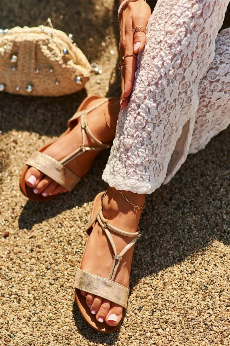 Sandały Płaskie>Damskie buty S.Barski Damskie Płaskie Sandały Z Paskami S.Barski KV27-010 Złote