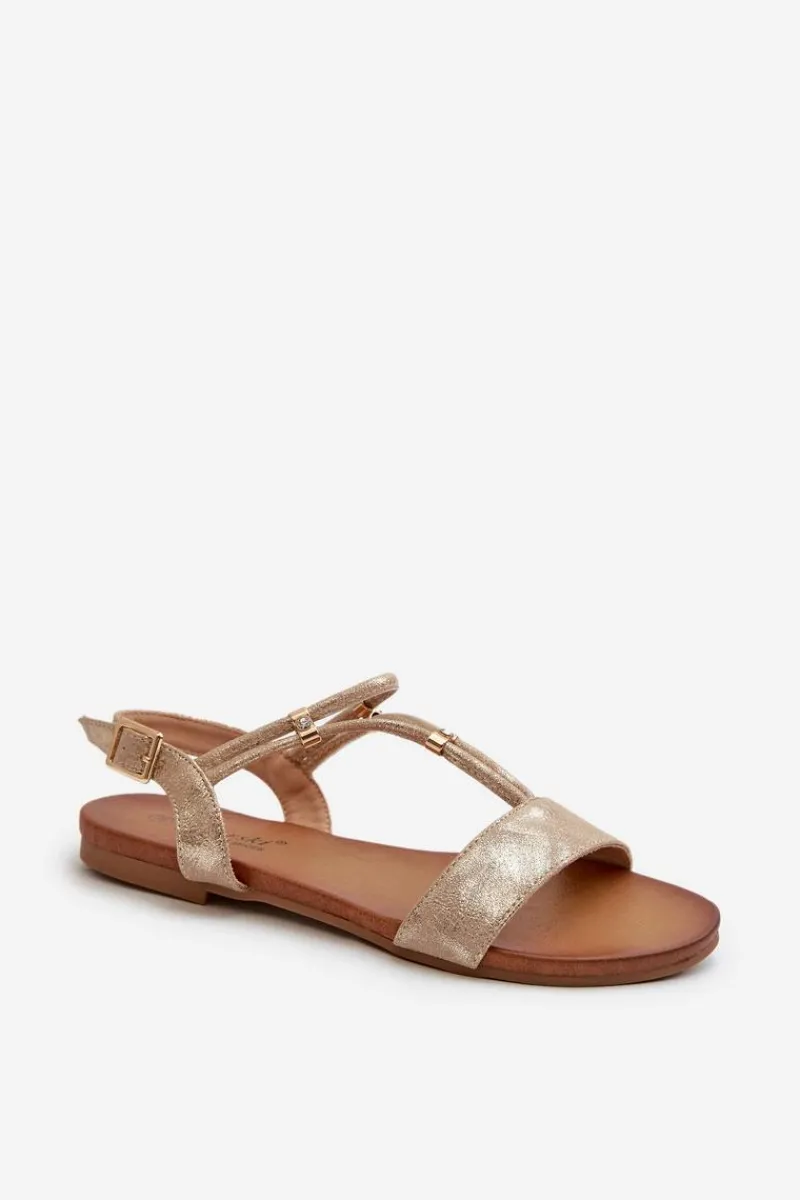Sandały Płaskie>Damskie buty S.Barski Damskie Płaskie Sandały Z Paskami S.Barski KV27-010 Złote