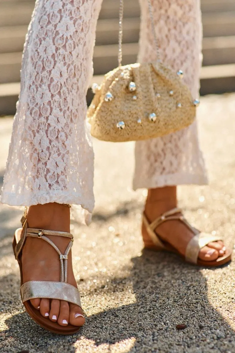 Sandały Płaskie>Damskie buty S.Barski Damskie Płaskie Sandały Z Paskami S.Barski KV27-010 Złote