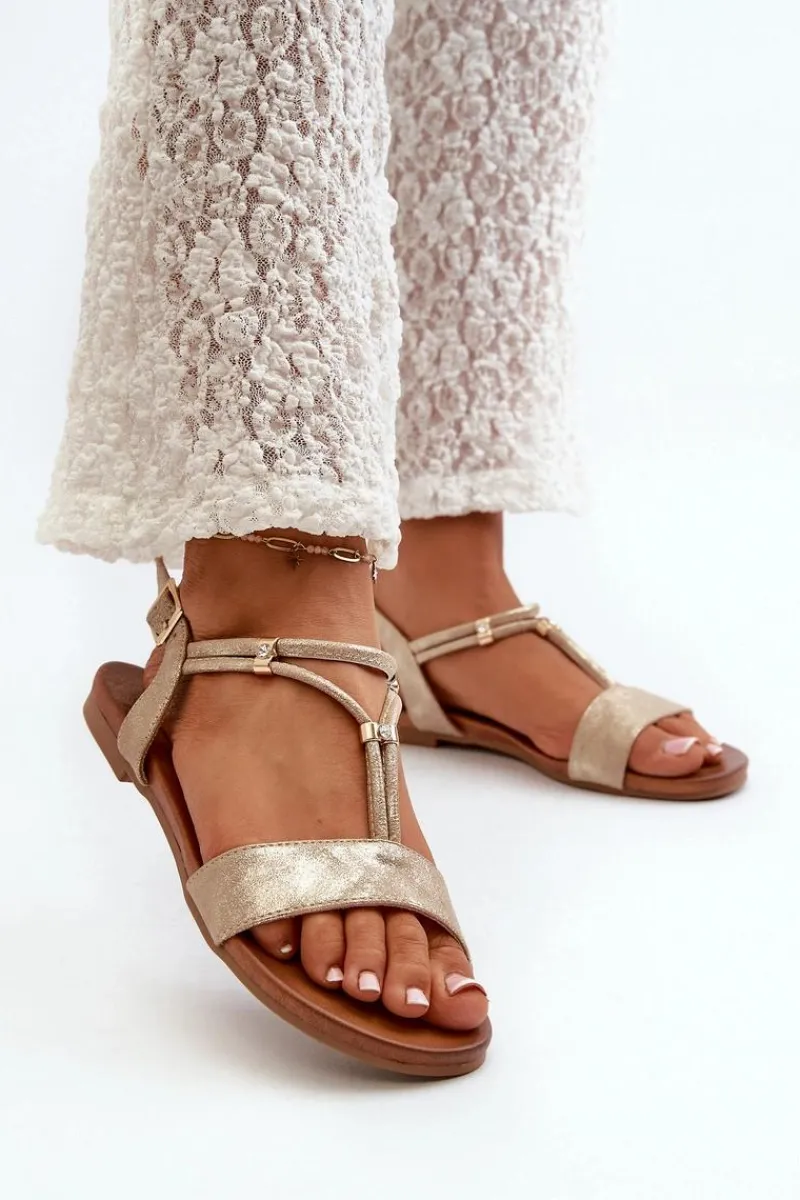 Sandały Płaskie>Damskie buty S.Barski Damskie Płaskie Sandały Z Paskami S.Barski KV27-010 Złote