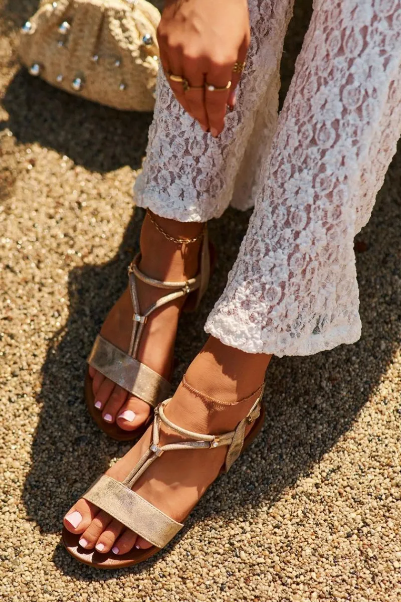 Sandały Płaskie>Damskie buty S.Barski Damskie Płaskie Sandały Z Paskami S.Barski KV27-010 Złote