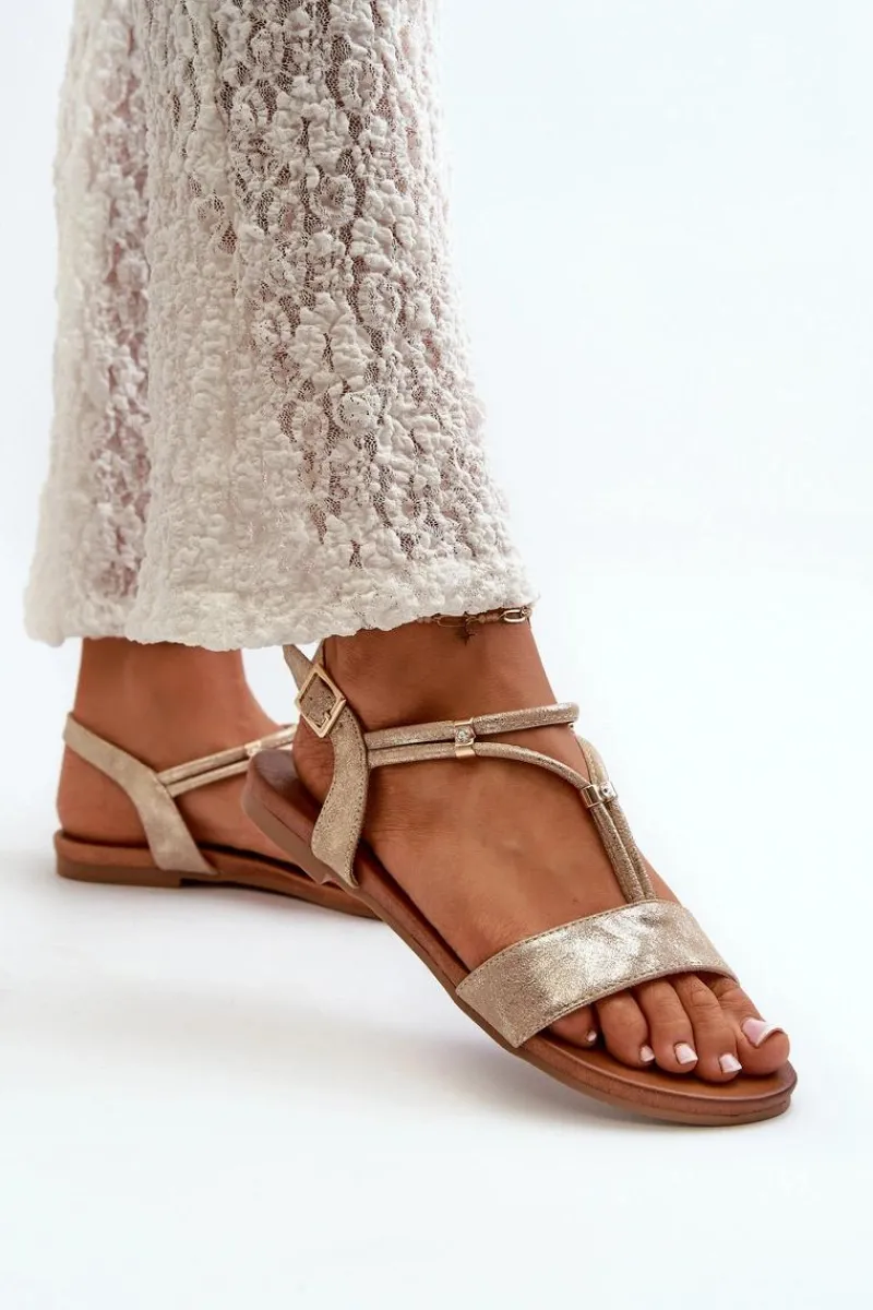 Sandały Płaskie>Damskie buty S.Barski Damskie Płaskie Sandały Z Paskami S.Barski KV27-010 Złote