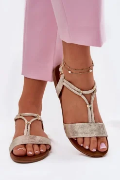 Damskie buty S.Barski Damskie Płaskie Sandały Z Paskami S.Barski KV51-120 Złote Złoty