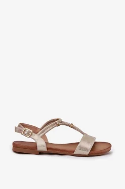 Damskie buty S.Barski Damskie Płaskie Sandały Z Paskami S.Barski KV51-120 Złote Złoty