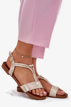 Damskie buty S.Barski Damskie Płaskie Sandały Z Paskami S.Barski KV51-120 Złote Złoty