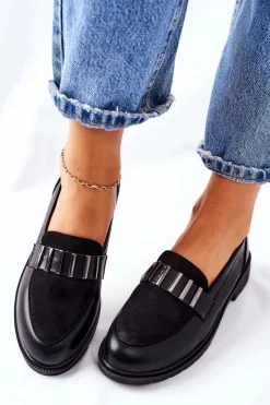 Mokasyny Damskie Skórzane>Damskie buty S.Barski Damskie Półbuty Czarne Montius