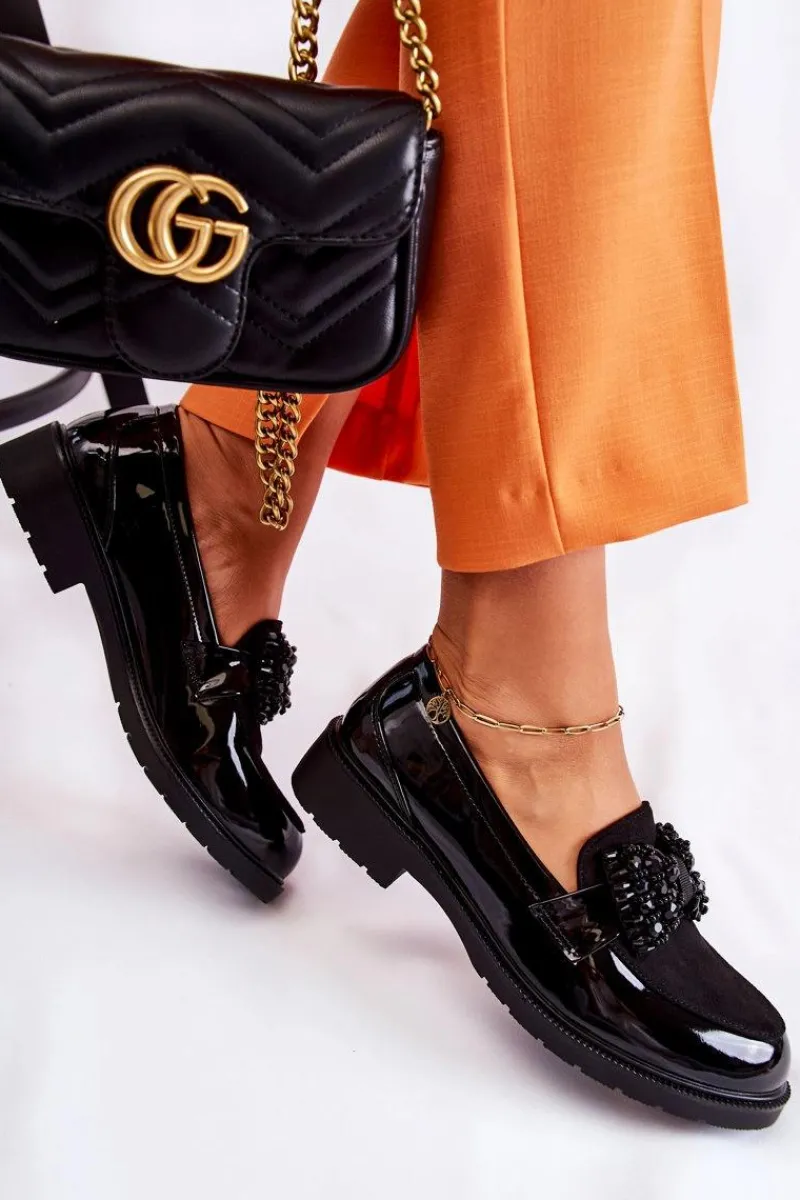 Półbuty Lakierowane>Damskie buty S.Barski Damskie Półbuty Lakierowane Z Kokardą Czarne Laurent