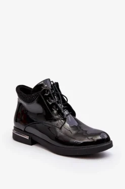 Discount Boto Damskie Półbuty Lakierowane Na Płaskim Obcasie Lu Boo Czarne