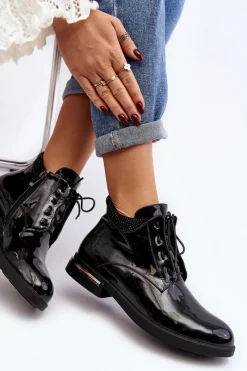 Discount Boto Damskie Półbuty Lakierowane Na Płaskim Obcasie Lu Boo Czarne