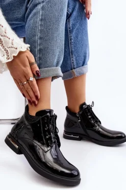 Discount Boto Damskie Półbuty Lakierowane Na Płaskim Obcasie Lu Boo Czarne