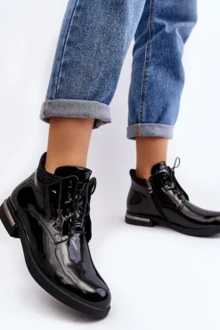 Discount Boto Damskie Półbuty Lakierowane Na Płaskim Obcasie Lu Boo Czarne