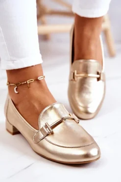 Półbuty Skórzane|Mokasyny Damskie Skórzane>Laura Messi Damskie Półbuty 2121 Złote