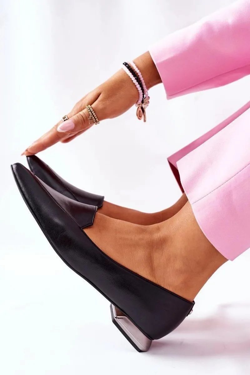 Półbuty Skórzane>Laura Messi Damskie Półbuty Czarne 2074