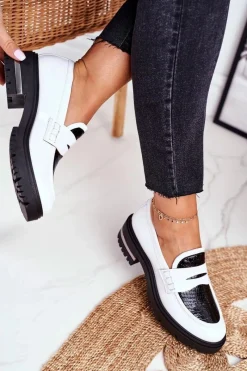 New Boto Damskie Półbuty Loafers Skórzane Białe Visconi 3136042