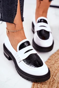 New Boto Damskie Półbuty Loafers Skórzane Białe Visconi 3136042