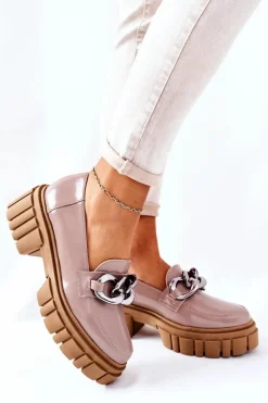 Półbuty Skórzane|Mokasyny Damskie Lakierowane>Laura Messi Damskie Półbuty Loafery Skórzane Cappuccino 2339 Brązowy