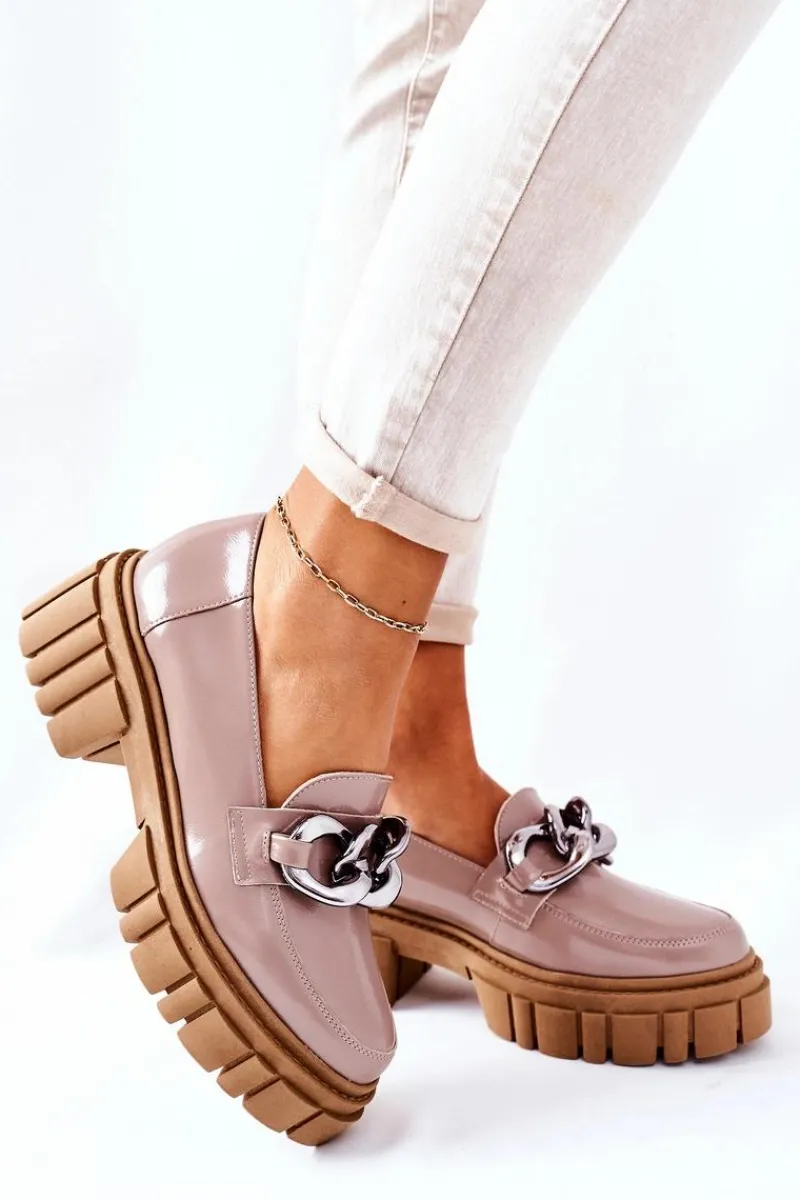 Półbuty Skórzane|Mokasyny Damskie Lakierowane>Laura Messi Damskie Półbuty Loafery Skórzane Cappuccino 2339 Brązowy