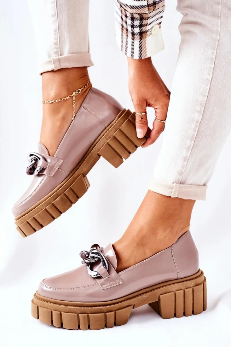 Półbuty Skórzane|Mokasyny Damskie Lakierowane>Laura Messi Damskie Półbuty Loafery Skórzane Cappuccino 2339 Brązowy