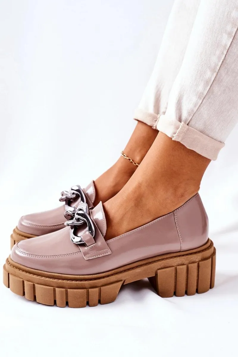 Półbuty Skórzane|Mokasyny Damskie Lakierowane>Laura Messi Damskie Półbuty Loafery Skórzane Cappuccino 2339 Brązowy