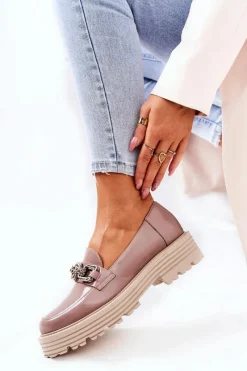 Damskie Półbuty Loafery Skórzane Ciemny Beż 2383 Damskie Półbuty Skórzane|Mokasyny Damskie Skórzane