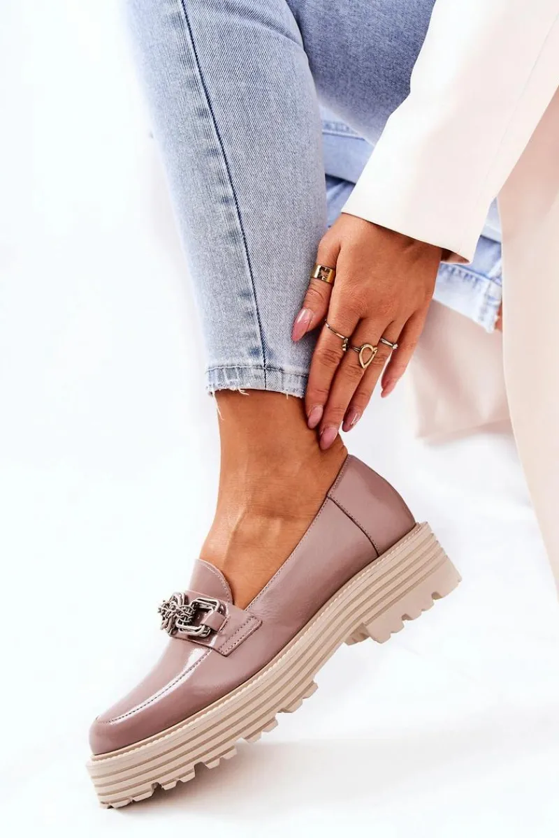 Damskie Półbuty Loafery Skórzane Ciemny Beż 2383 Damskie Półbuty Skórzane|Mokasyny Damskie Skórzane