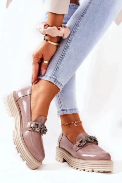 Damskie Półbuty Loafery Skórzane Ciemny Beż 2383 Damskie Półbuty Skórzane|Mokasyny Damskie Skórzane