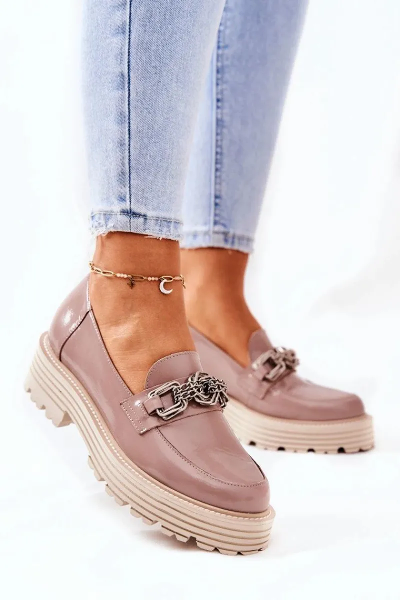 Damskie Półbuty Loafery Skórzane Ciemny Beż 2383 Damskie Półbuty Skórzane|Mokasyny Damskie Skórzane