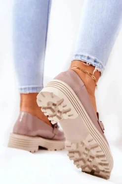 Damskie Półbuty Loafery Skórzane Ciemny Beż 2383 Damskie Półbuty Skórzane|Mokasyny Damskie Skórzane