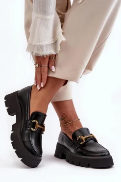 Hot Boto Damskie Półbuty Loafery Z Ozdobą Czarne Peuria